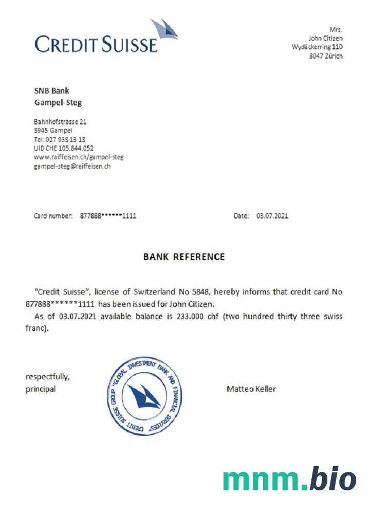 Przykład referencyjny Szwajcarii Credit Suisse w formatach Word i PDF